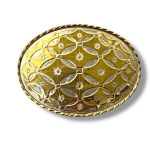 VNTG Western Belt Buckle Two Tone Silver Gold Oval Shaped Engraved Cowboy USA